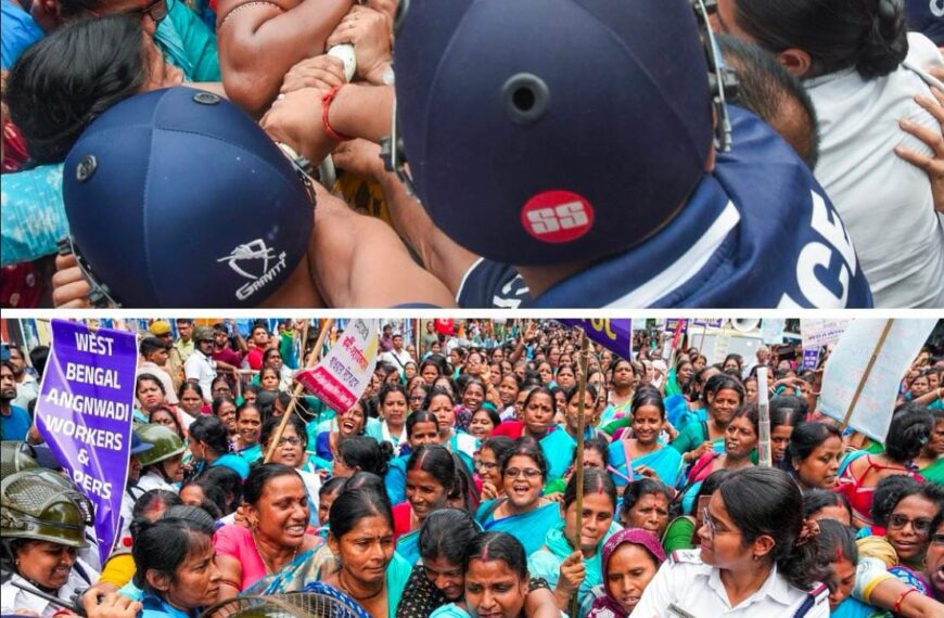 कोलकाता में आंगनवाड़ी कार्यकर्ताओं का प्रदर्शन,नौकरी की स्थायित्व की मांग